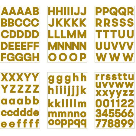 plakletters goud | alfabet stickers | met cijfers | hoogte 4 cm